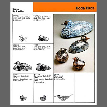 Bertil Vallien Boda Birds Page from a Boda product catalog