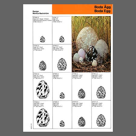 Monica Backström Kosta Boda egg Page from a Boda product catalog