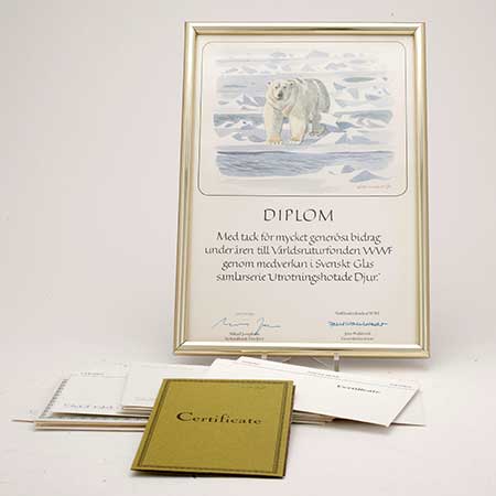Paul Hoff WWF glasdjur Certifikat och diplom för Svenskt Glas WWF-djur