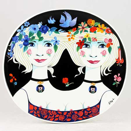Stig Lindberg väggplatta Art plate-serien: Tvillingarna, 1980