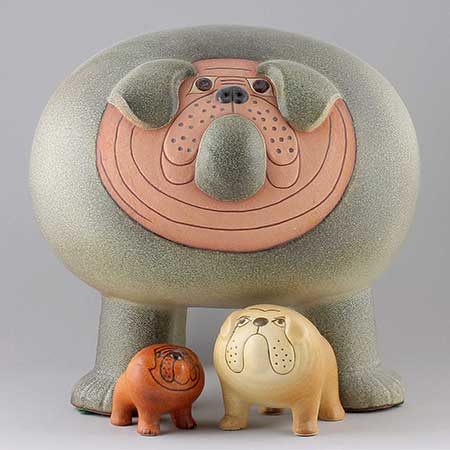 Lisa Larson hund Keramikstudion Bulldogg mini, midi, maxi