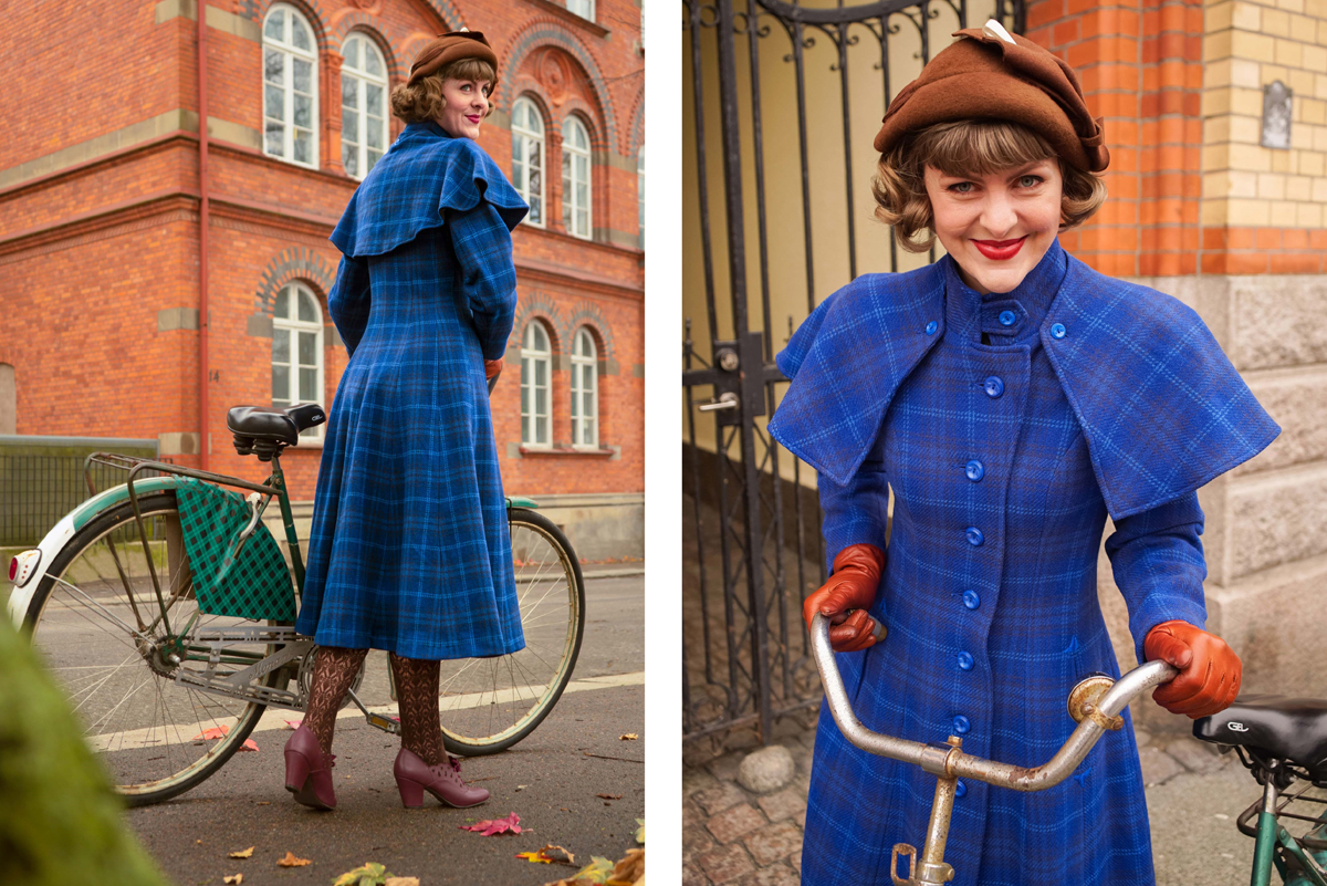 15. emmy design_AW18_vintage autumn winter coat bike in tweed wool plaid 1940s 1930s british classic Sherlock Poppins cape