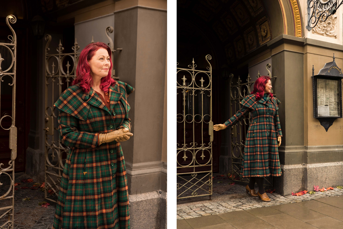 16. emmy design_AW18_vintage autumn winter coat bike in tweed wool plaid 1940s 1930s british classic Sherlock Poppins cape