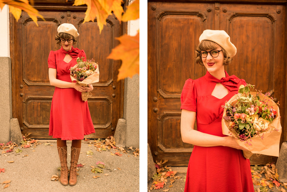 7. emmy design_AW18_vintage autumn red dress 1940s classic quirky asymmetric keyhole neckline a-line