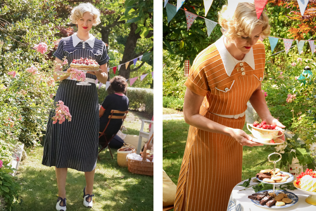 emmy design SS20 picnic lawn party 1920s 1930s 1940s 1950s wool lightweightcardigan summer vintage knit style pastel swedish midsummer cotton sweater dress striped
