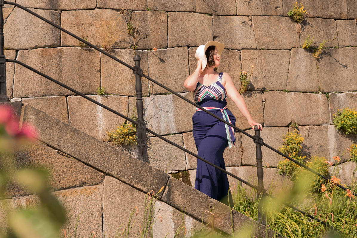 8. emmy design vintage 1930s 1940s beach pajamas striped jumpsuit colorblocking striped palazzo pants plussize 30+