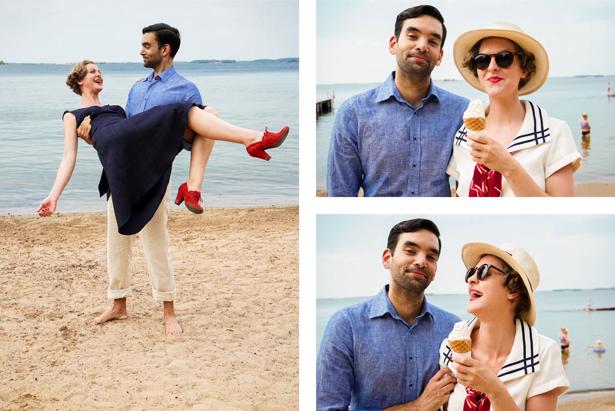 emmy design vintage style clothing 1930s 1940s fashion sailor top blouse french navy maritime beach couple love Bette Davis old hollywood ice cream cone Royal Vintage Shoes Alice carnelian red