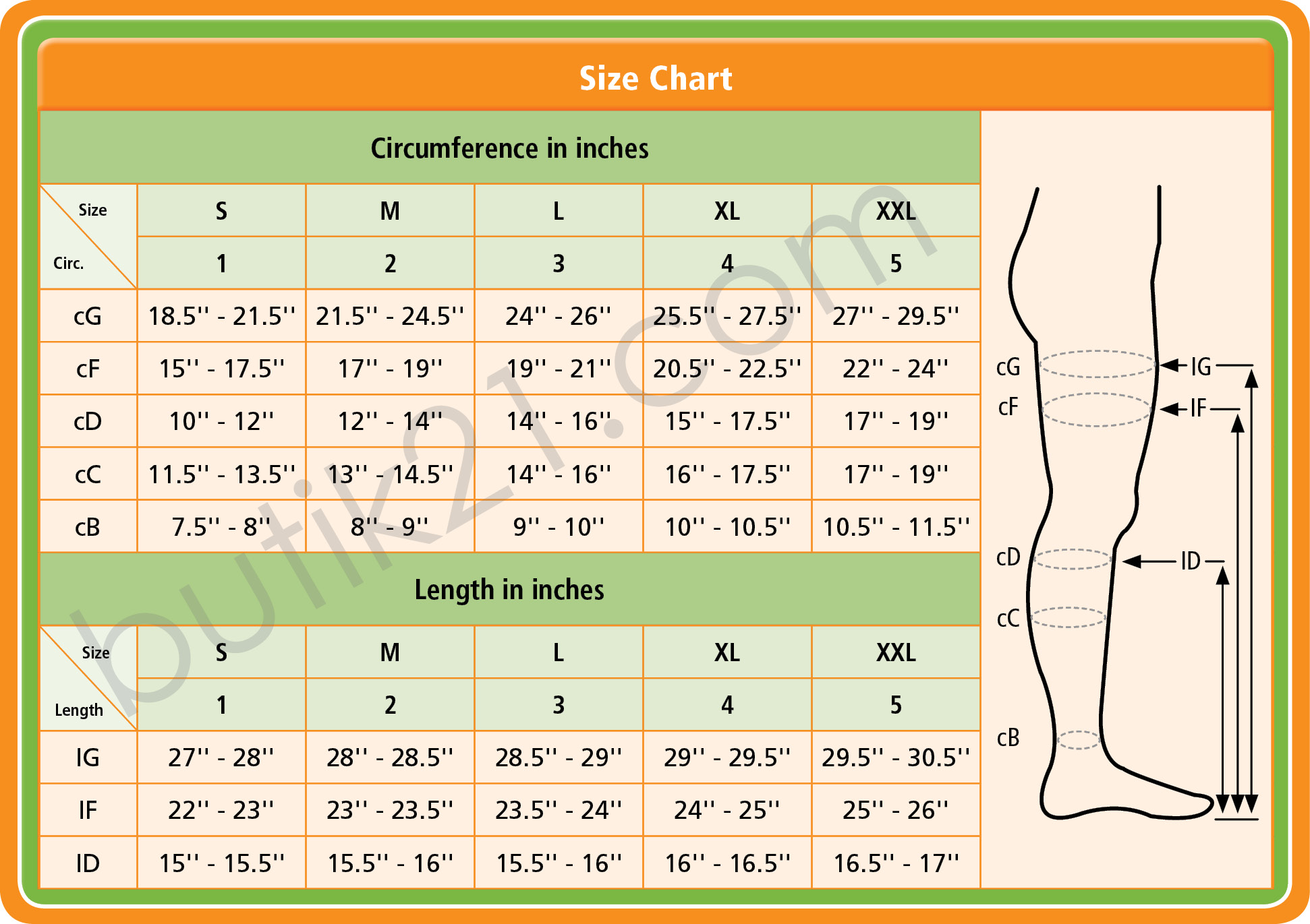 Fotgrossisten - Size chart Leggings with Compression (Compression leggings)