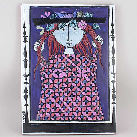 Stig Lindberg Wall Plaque with girl motif, height 33 cm cm