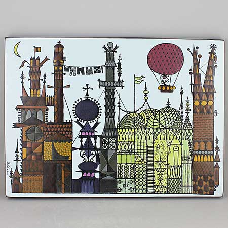 Stig Lindberg Wall Plaque with town motif, width 36 cm