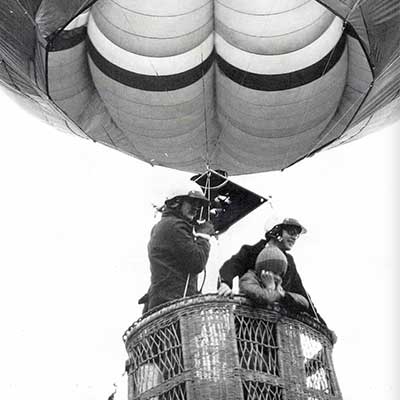 Bertil Vallien traveling in a hot air balloon