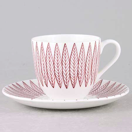 Stig Lindberg Coffee cup with saucer (Red Salix)