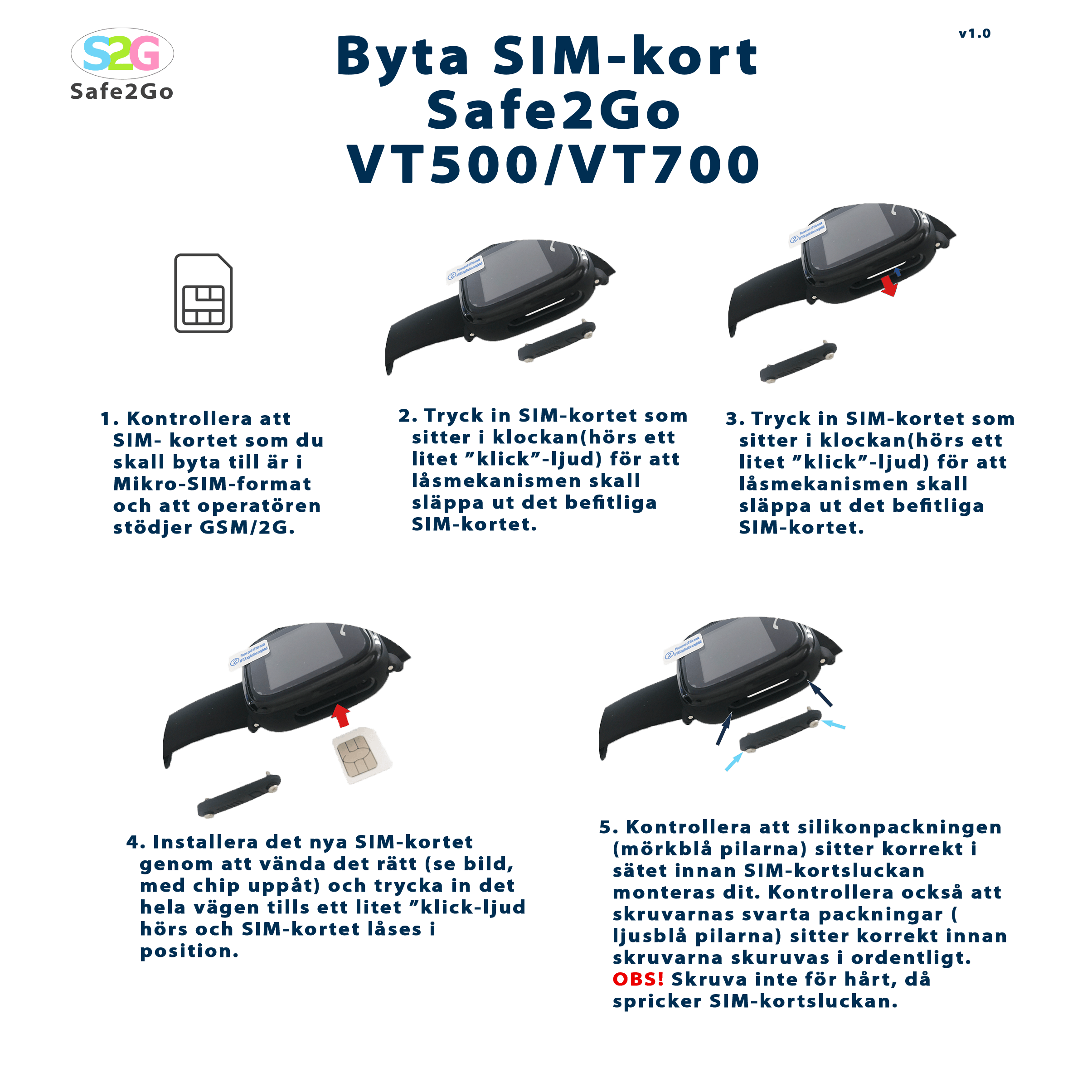 Safe2Go - Mobilklocka med GPS - Support SIM-kort