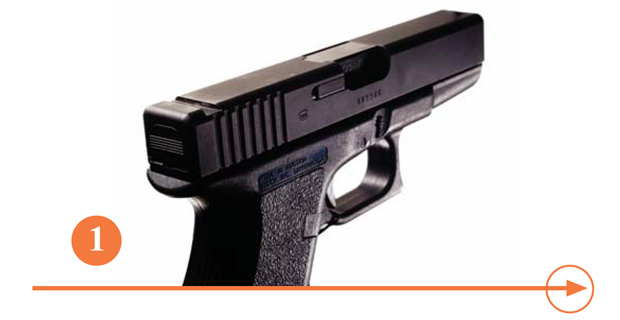 Remove the original rear sight. Glock provides a tool for this purpose, and any qualified gunsmith can easily perform this function.