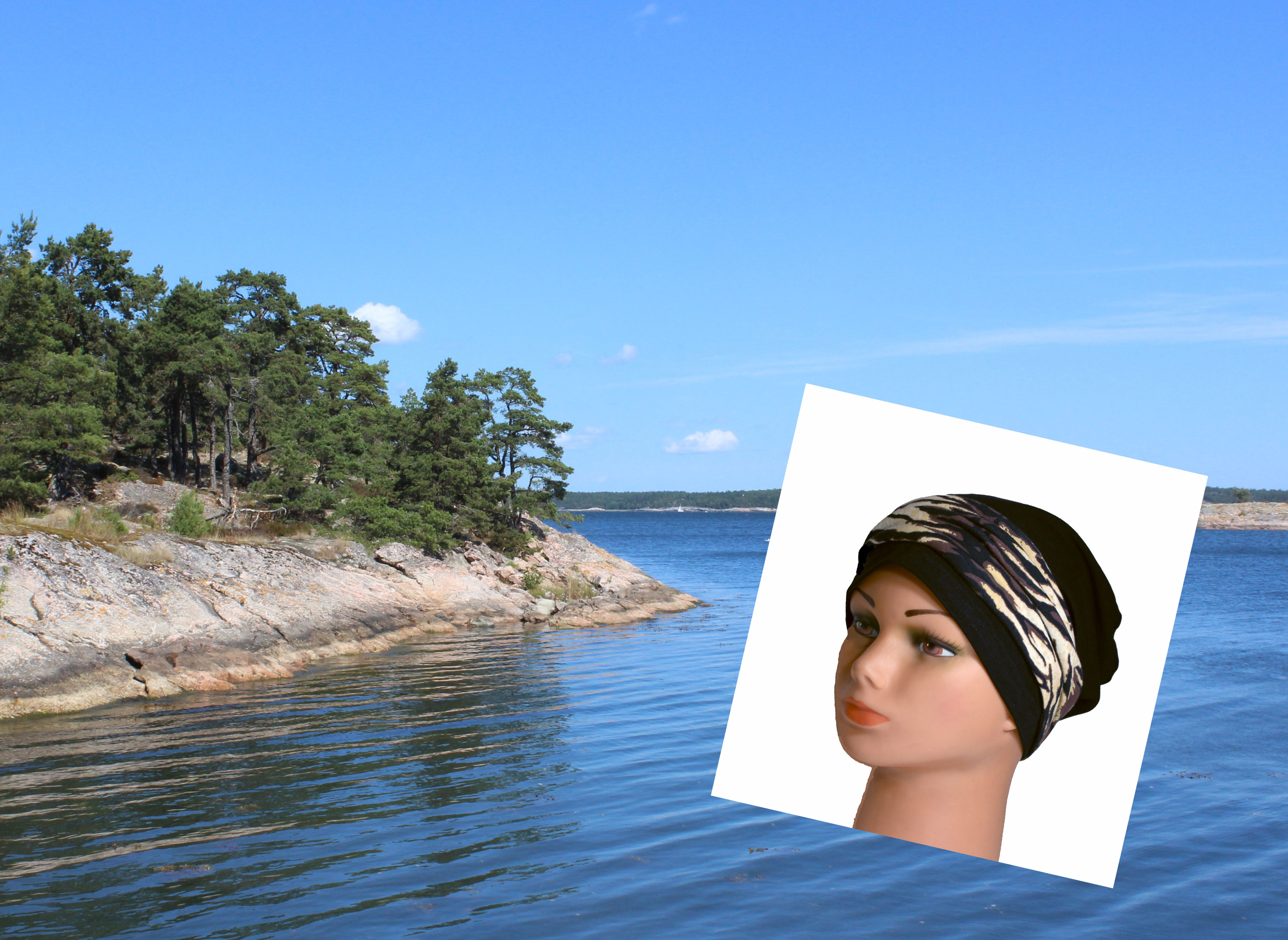 Mössa med dekorband ett svalt och mjukt komplement till peruken